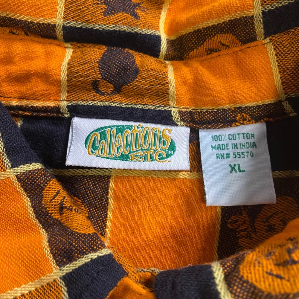Collections Etc Halloween Shirt Womens XL Orange Black Cat Pumpkin Button Down - Picture 4 of 7